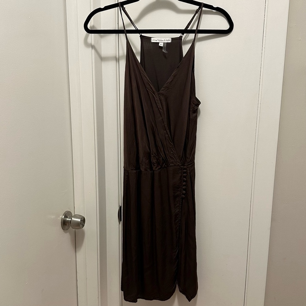 Young Fabulous & Broke Jameson Dress L Wrap Mini Slip Mini Chocolate Brown - Picture 3 of 13